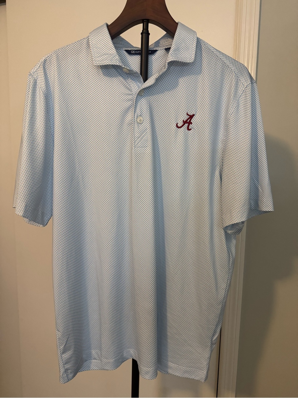Cutter & Buck Men's Performance Polo Shirt Light Blue Pattern Alabama Logo Med